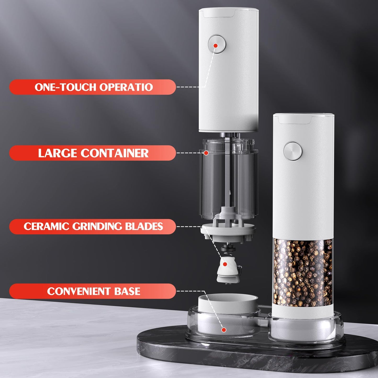 Electric Salt and Pepper Grinder Set Automatic Battery Pepper Mill Shakers Kitchen Gadgets Adjustable Coarseness Upgraded Larger Capacity with Led Birthday Gifts for Women