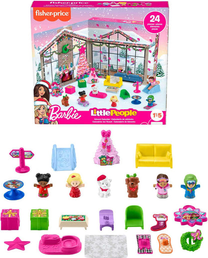 Fisher-Price Little People Barbie Toddler Toy 2025 Advent Calendar Playset, 24 Christmas Figures & Pieces for Pretend Play Kids Ages 18+ Months