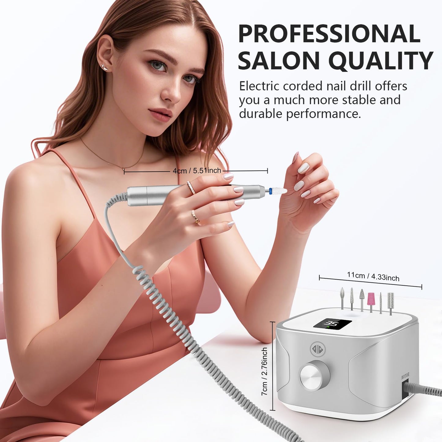 Kredioo Nail Drill Professional Electric 35000RPM Nail Drill Machine Kit Remove Gel Nails Acrylic Polish Thick Toe with 11 Sanding Bits E File Set