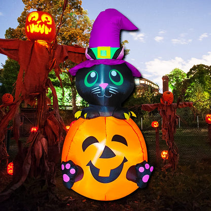 Poptrend Inflatable Halloween Decorations,4.0 FT Inflatable Black cat & Pumpkin Outdoor Halloween Blow Up Yard Decorations Internal LED Lights Holiday Decorations Home Garden