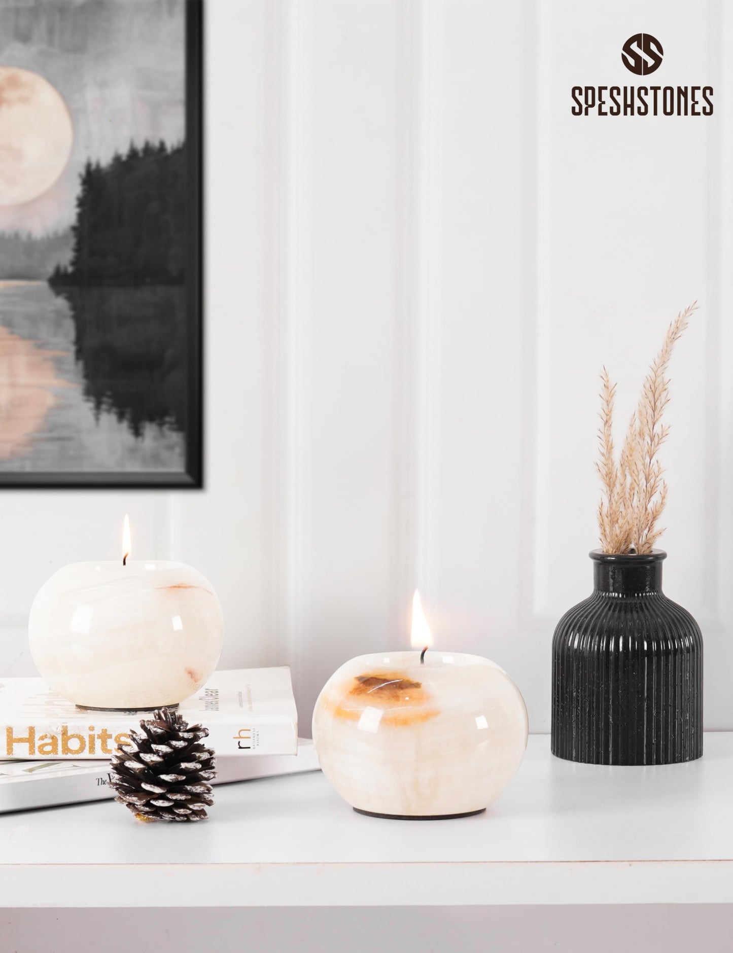 SPESHSTONES Marble Tealight Candle Holder 3.5 Inch Cream Onyx Stone Votive Candle Holders for Tables Centerpieces Decor - Small Candles Holders for Wedding Gifts