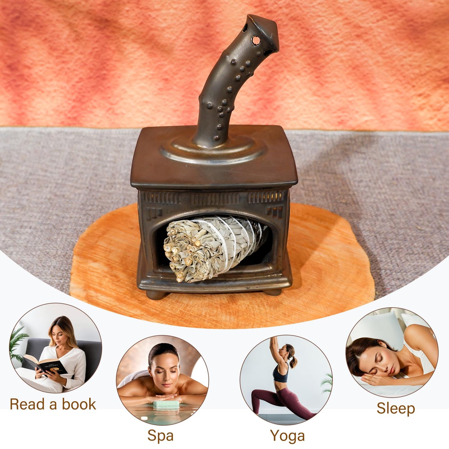 MOUGIGI Handmade Ceramic Palo Santo Holder - Modern Smudge Bowl & Sage/Cone Incense Chimney for Yoga, Meditation, and Energy Cleansing - Ideal Gift for Zen Altar and Aromatherapy Enthusiasts