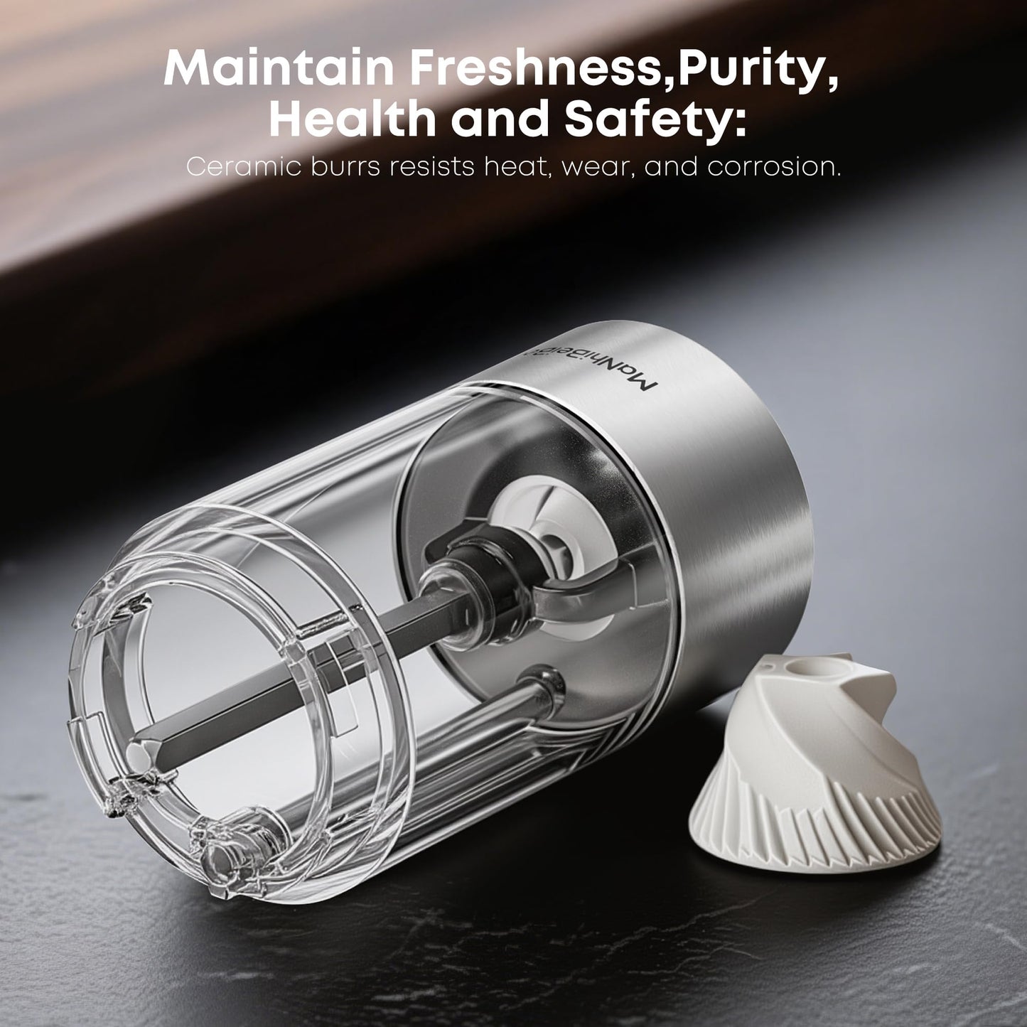 MaNhiBeiBei Electric Salt and Pepper Grinder Set - One-Hand Operated, Adjustable Coarseness, Ceramic Burrs, LED Light, Stainless Steel, Housewarming Gift (2 Pack)