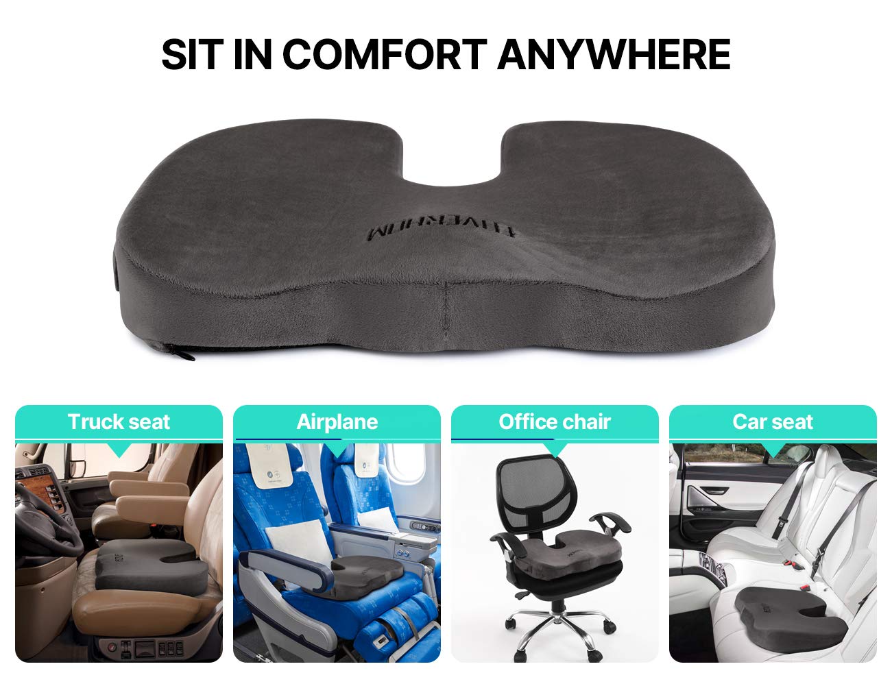 foverhom Gel Seat Cushion for Long Sitting,Office Chair Cushion for Tailbone Pain Relief,Non Slip Orthopedic 50 Density Slow Rebound Memory Foam Car Seat Cushion with Handle and Concealed Zipper