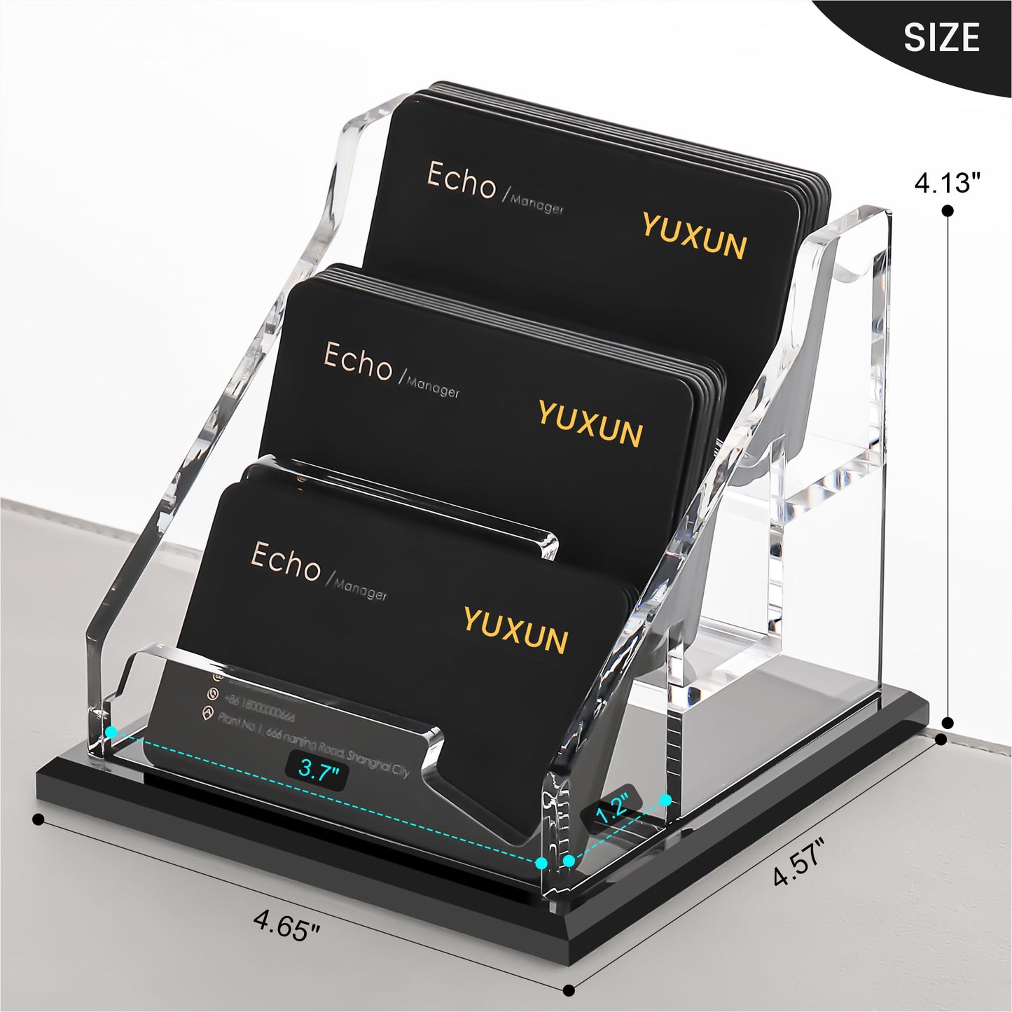 YUXUN Black Business Card Holder for Desk-3 Tier 3 Slot, Acrylic Business Card Holder for Women Men, 100+ Business Cards Display Stand, Multiple Business Card Display for Exhibition, Home, Office