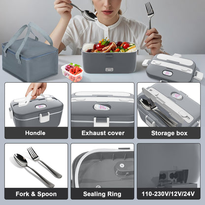 DUPASU Electric Lunch Box Food Warmer: 100W Heated Lunch Box for Adults, 1.8L Portable Fast Heating Lunchbox Food Heater for Car, Truck, Work, Travel, Lonchera Elctrica Porttil 12/24V/110-230V
