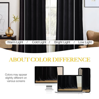 NICETOWN Halloween Black Velvet Blackout Curtains 96 inch Long for Bedroom and Living Room, Thermal Curtains Solid Heavy Rod Pocket Drapes/Window Treatments for Hall, Theater (2 Pieces, 52 W)