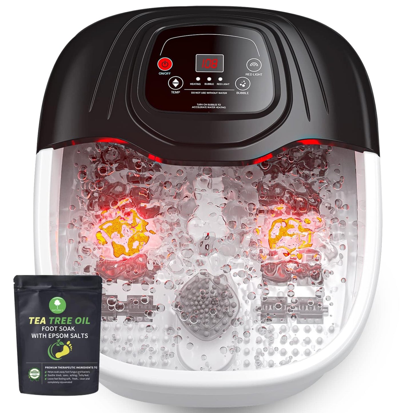 MODILIC Foot Soaking Tub, Foot Spa Bath Massager with Heat, Epsom Salt,Bubbles, Vibration and Red Light,Foot Soaker, Birthday Gifts for Mom Dad Women Men Her Him