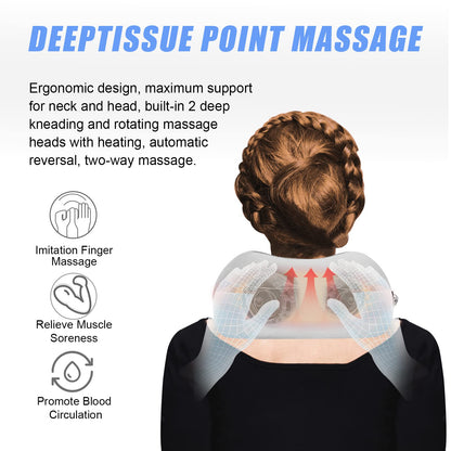 Travel Neck Pillow/Electric Neck Massager with Heating, Memory Foam Pillow for Neck Pain Relief, Neck Support Pillow for Airplane, Car, Office, Gift (Grey)