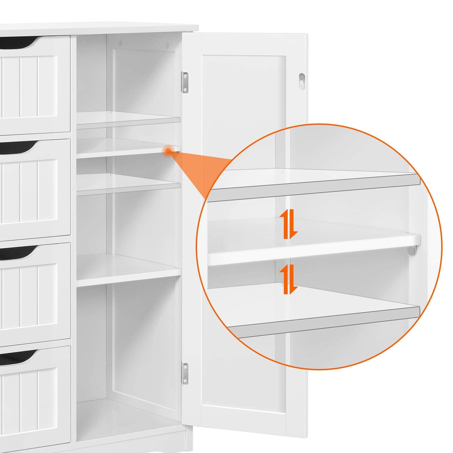 Yaheetech Bathroom Floor Cabinet Cupboard Free Standing Wooden Cabinet Storage Unit with 4 Drawers & 1 Door, Adjustable Shelf, White