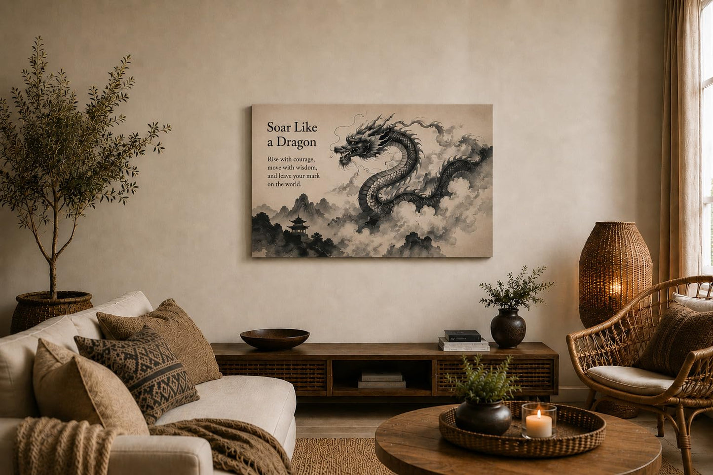 ICE ARMOR Large Mystic Dragon Cloud Wall Artwork 24x36 Inch Frameless Spiritual Canvas Wildlife Meditation Decor for Living Room Bedroom Asian Fantasy Zen Decor Ready to Hang