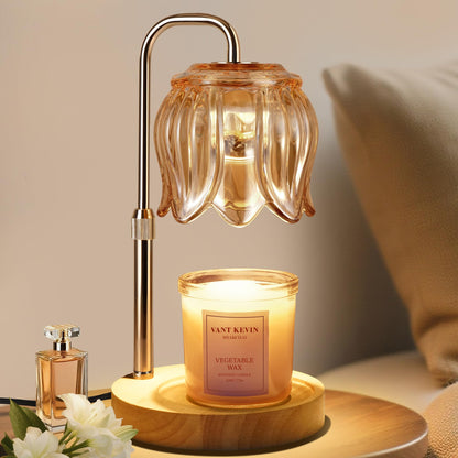 Nacial Candle Warmer Lamp with Timer Dimmer, Valentines Day Gifts for Her Women Wife Mom Girlfriend Birthday Gifts House Warming Home Decor, Candle Warming Lamp Adjustable Height, Warm Oak Wood Base