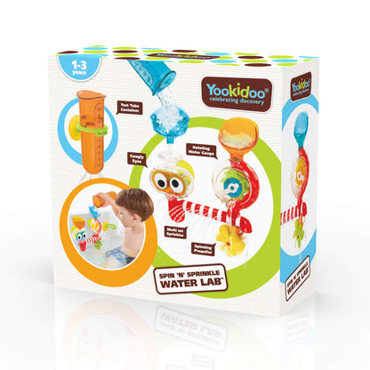 Yookidoo Baby Bath Toy - Spin 'N' Sprinkle Transparent Water Lab - Spinning Gear and Googly Eyes - Attaches to Any Size Tub Wall (1-3 Years)