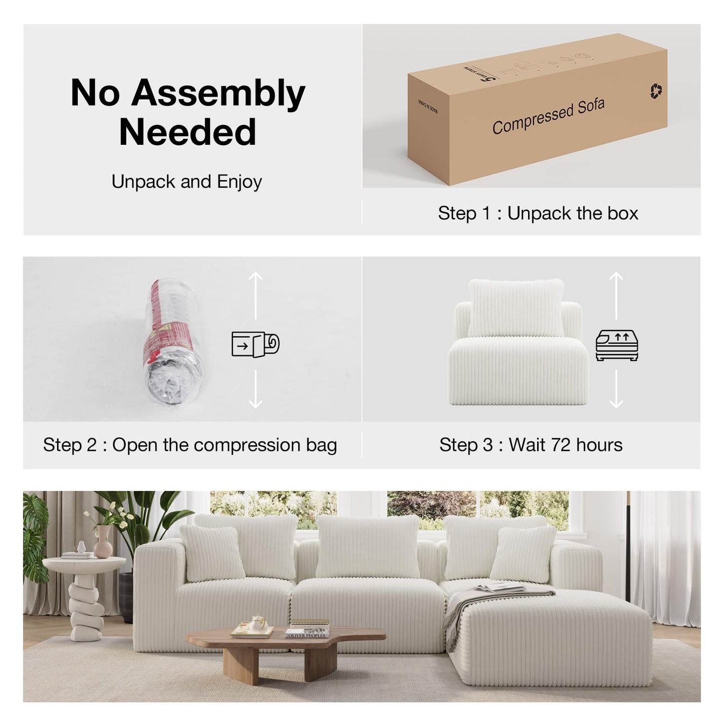 Novilla 141" Modular Sectional Sofa, Modern Cloud Sectional Couch with Smarts Coil® Support, U-Shape Boneless Couch for Living Room Apartments, No Assembly Required, Beige (4 Seat w/ 4 Ottoman)