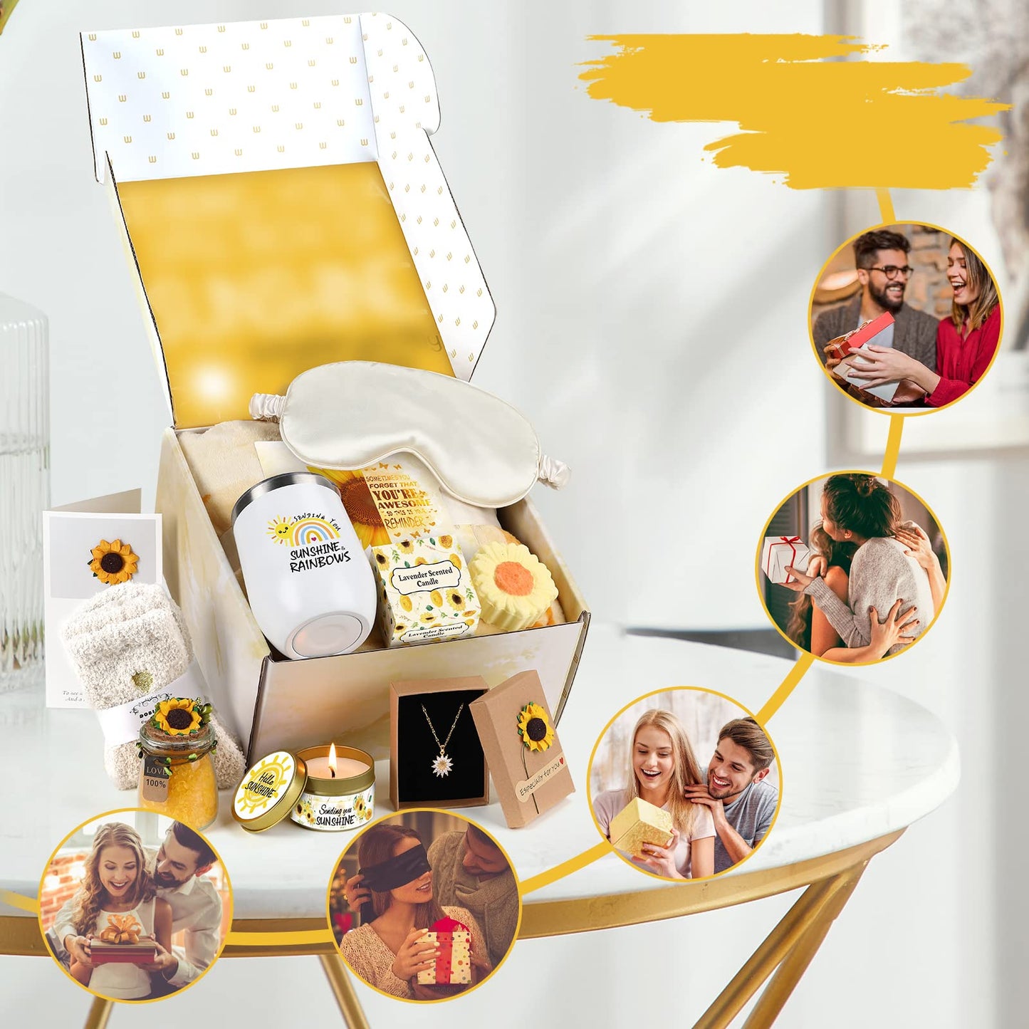 Sending Sunshine Christmas Gift for Women, Sunflower Christmas Gift Set for Mom, Care Package, Birthday Gifts Box,Thinking of You Gifts for Women, Friend, Sister, Mom with Inspirational Blanket