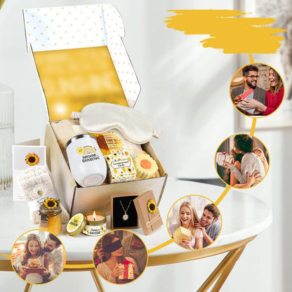 Sending Sunshine Christmas Gift for Women, Sunflower Christmas Gift Set for Mom, Care Package, Birthday Gifts Box,Thinking of You Gifts for Women, Friend, Sister, Mom with Inspirational Blanket