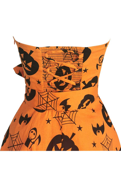 Topdress Women's Vintage Polka Audrey Dress 1950s Halter Retro Cocktail Dress Pumpkin L
