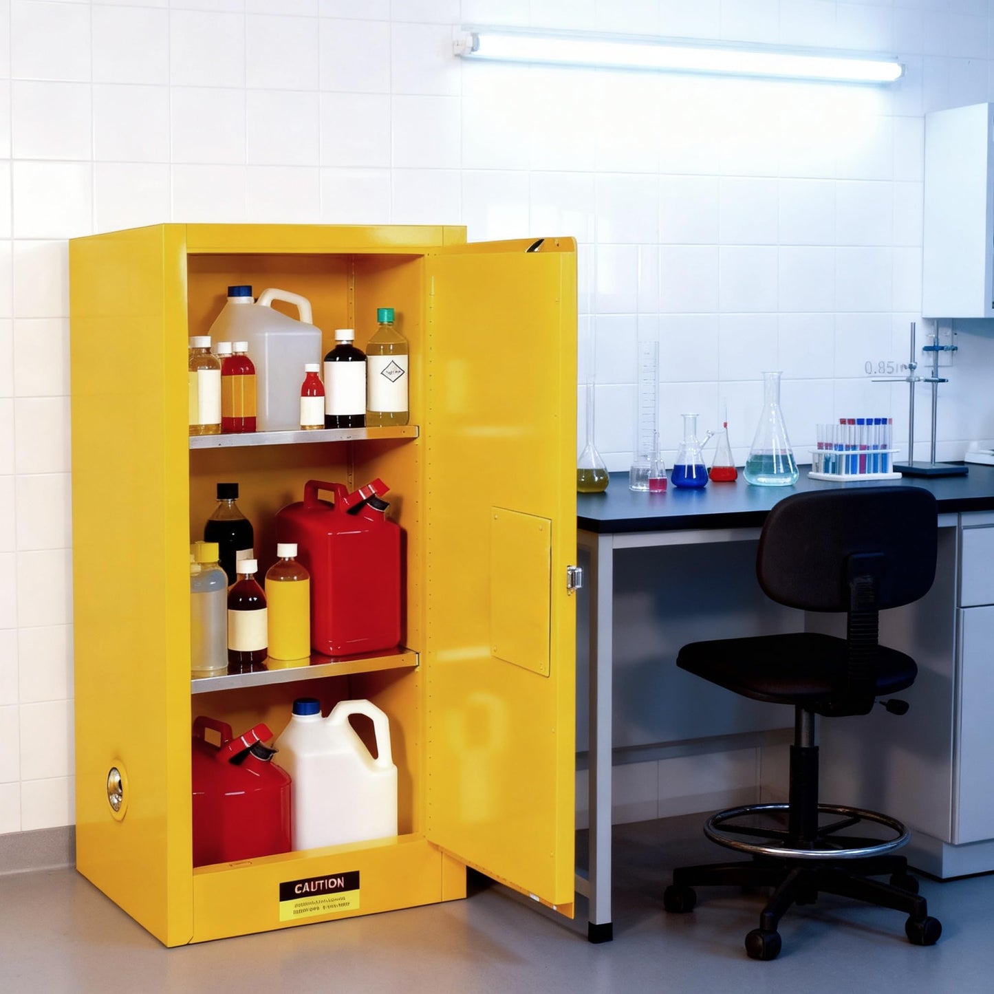 Muweixin 35" x 23"x 23" Flammable Safety Cabinet, 32 Gallon, Leakproof Slot Vent Hole Ground Conductor, ROHS CE Certified for Lab, Garage, Hazardous Materials