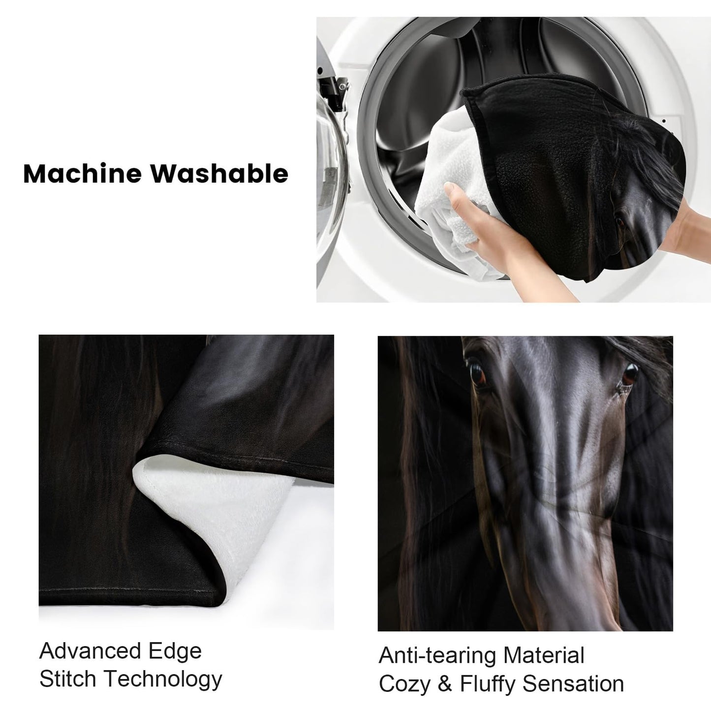 PAOABIU Horse Blankets, Black Horse Throw Blanket for Couch Bed Sofa, Farmhouse Animals Blankets and Throws - Super Soft Cozy Plush Flannel Blanket Gifts & Decor, 66x90