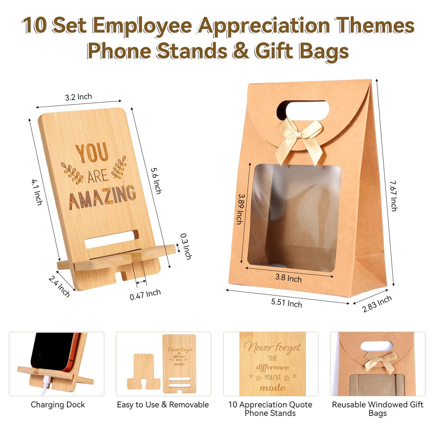 60 PCS/10 Sets Teacher Employee Appreciation Gifts Bulk – Thank You Gifts for Coworkers with Kraft Paper Gift Bags,Greeting Card,Inspirational Notebooks,Phone Stand,Team Gift for Staff, Nurse, Office