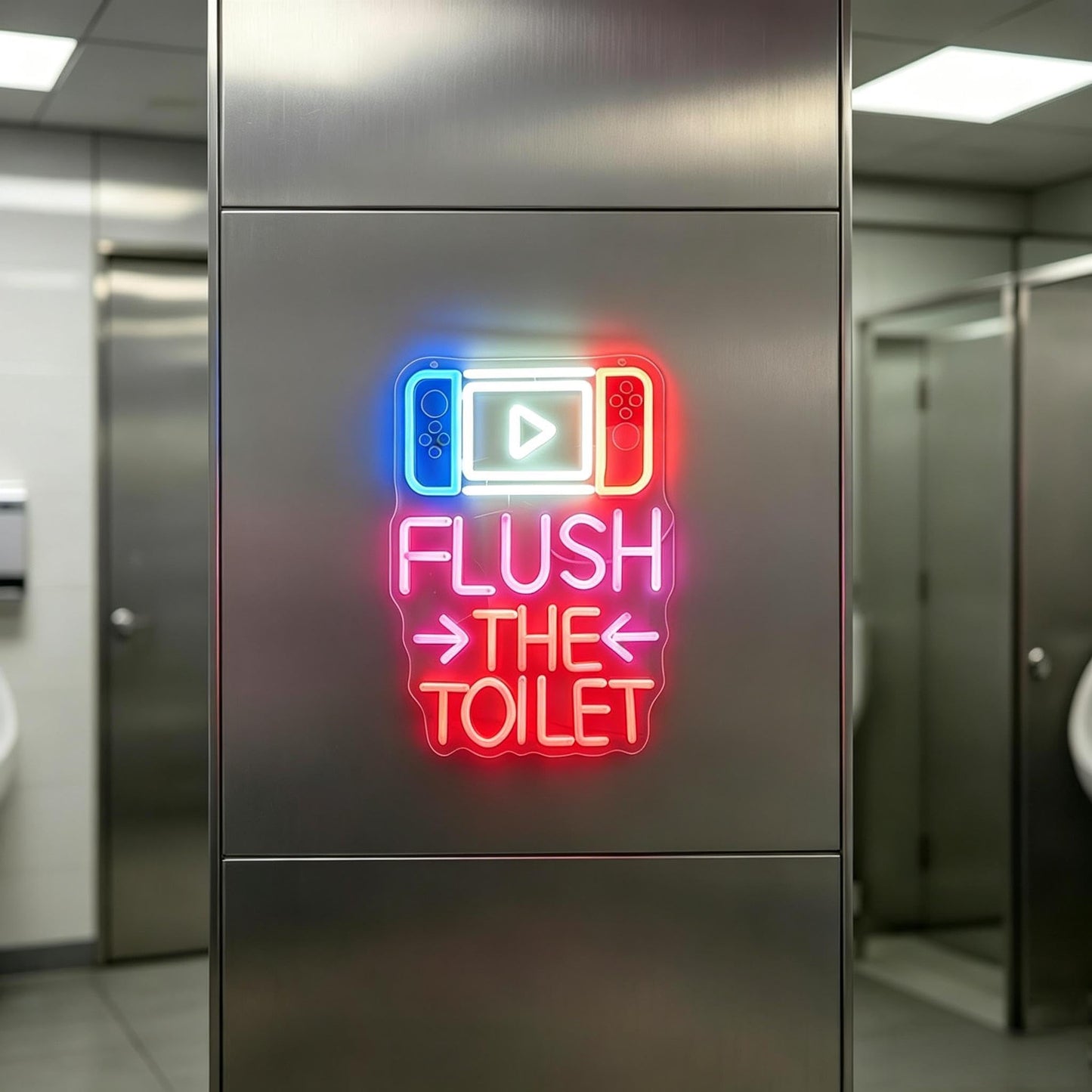 Flush The Toilet Neon Sign, USB Powered Dimmable Decorative Neon Light for Bathroom Public Restroom Home Wall Table Decor 15 x 10.6 In