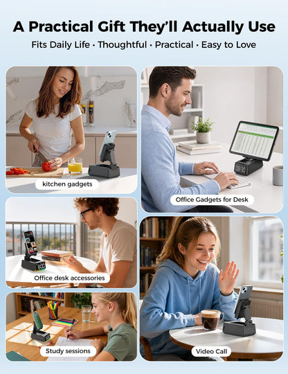 Bluetooth Speaker Birthday Gift for Men:Induction Cell Phone Stand HD Sound Gifts For Mother 2026 Teacher Appreciation,Anti-Slip Phone Holder Kitchen Gadget Women Mom Wife,Dad Husband Boyfriend(Black)