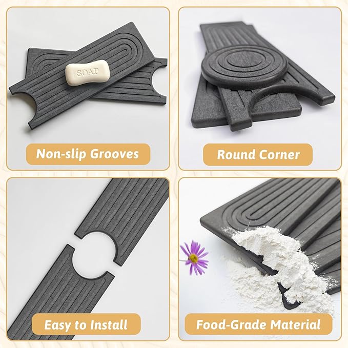 Diatomite Sink Mat around Faucet, Instant Dry Stone Sink Tray Cleaning Tools
