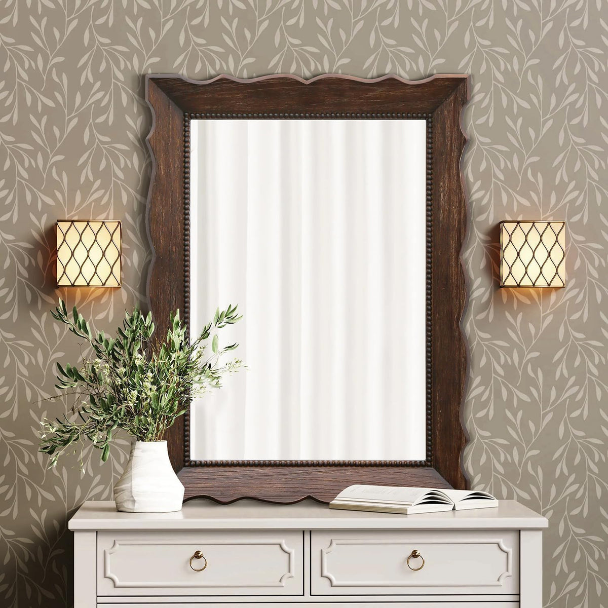 Besdomus Rustic Wooden Framed Mirror: 24" x 32" Dark Brown Wood Bathroom Mirror for Wall - Vertical or Horizontal Hanging for Bathroom/Vanity/Entryway - Ideal for Farmhouse Style Lovers