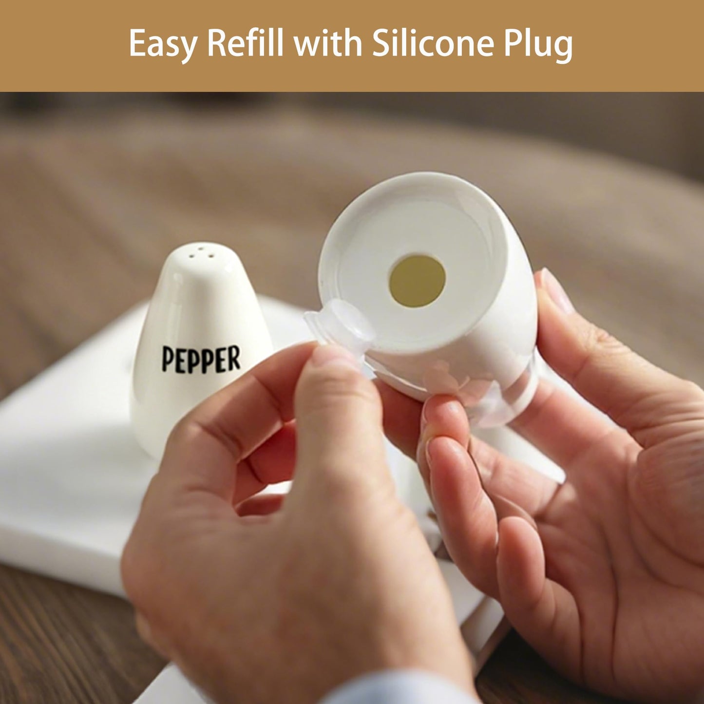 YumiPLUS Ceramic Salt and Pepper Shakers Set of 2, Small Porcelain Seasoning Jars, Mini White Spice Shakers for travel/BBQ/salad/beef, Unique Farmhouse style Kitchen Decor, Cute Housewarming gift