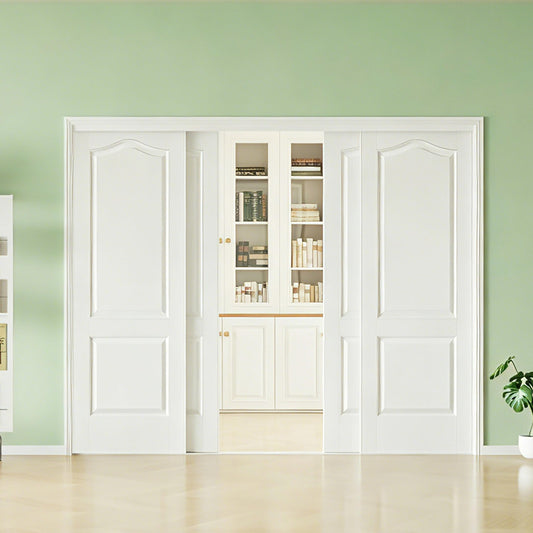 ARKHJEM Sliding Closet Door 96" x80", Raised Textured 2-Panel Hollow Core Bypass Closet Doors, Preassembled White Primed Paintable Door Panels with Top & Bottom Track Hardware Kit
