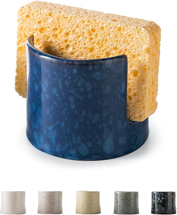 Kitchen Sponge Holder, Ceramic Sponge Organizer Scrubby Holder Sink Caddy Dish