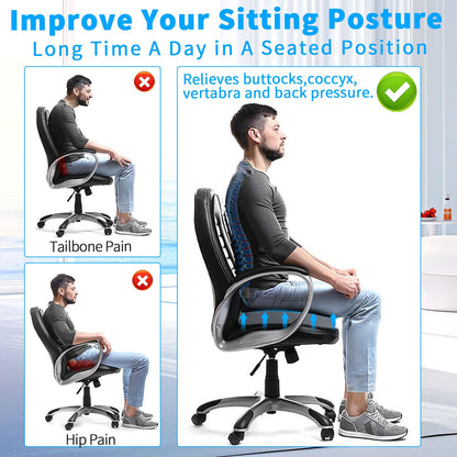 ANKUNABA Seat Cushions for Office Chairs, Large Memory Foam Desk Chair Cushion for Coccyx Tailbone Sciatica Back Pain Relief, Orthopedic Chair Pad for Car Wheelchair Computer Long Sitting (Black)
