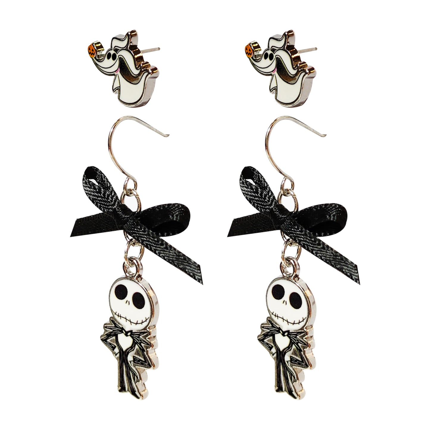 LUV HER Jack Skellington Gothic Jewelry: 2 Hypoallergenic Earrings for Girls (1 Stud & 1 Fishhook Drop) with Charms One Size Fits All Girls The Nightmare Before Christmas Ages 4+