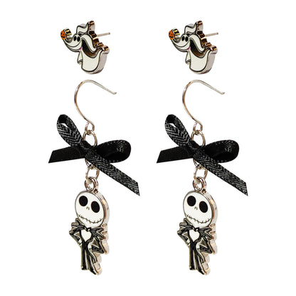 LUV HER Jack Skellington Gothic Jewelry: 2 Hypoallergenic Earrings for Girls (1 Stud & 1 Fishhook Drop) with Charms One Size Fits All Girls The Nightmare Before Christmas Ages 4+