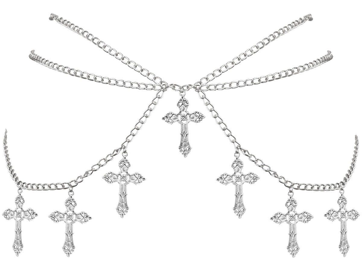 Sacina Silver-tone Cross Chain belt, Waist Belly Chain, Gothic Goth Punk Grunge Emo Belt, Goth Accessories
