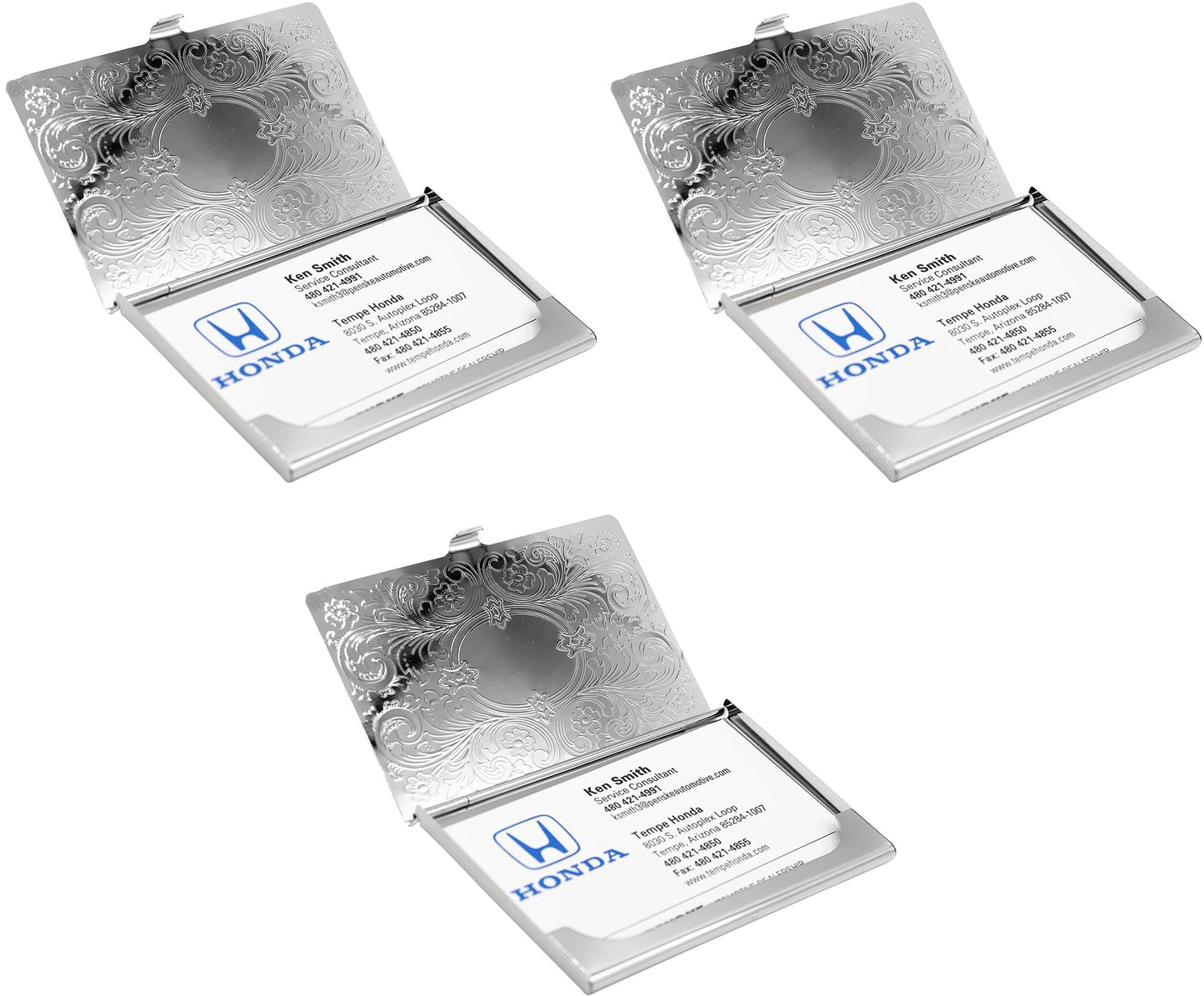Stephanie Imports Set of 3 Slim & Minimalist Metal Business Card Holder Unisex Case (Silver Victorian)