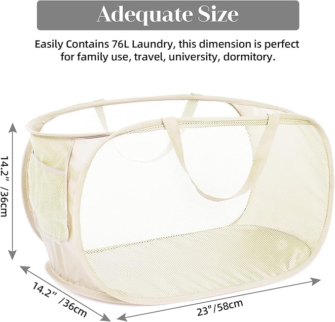 Durable Collapsible Laundry Baskets, Mesh Pop Up Laundry Hamper