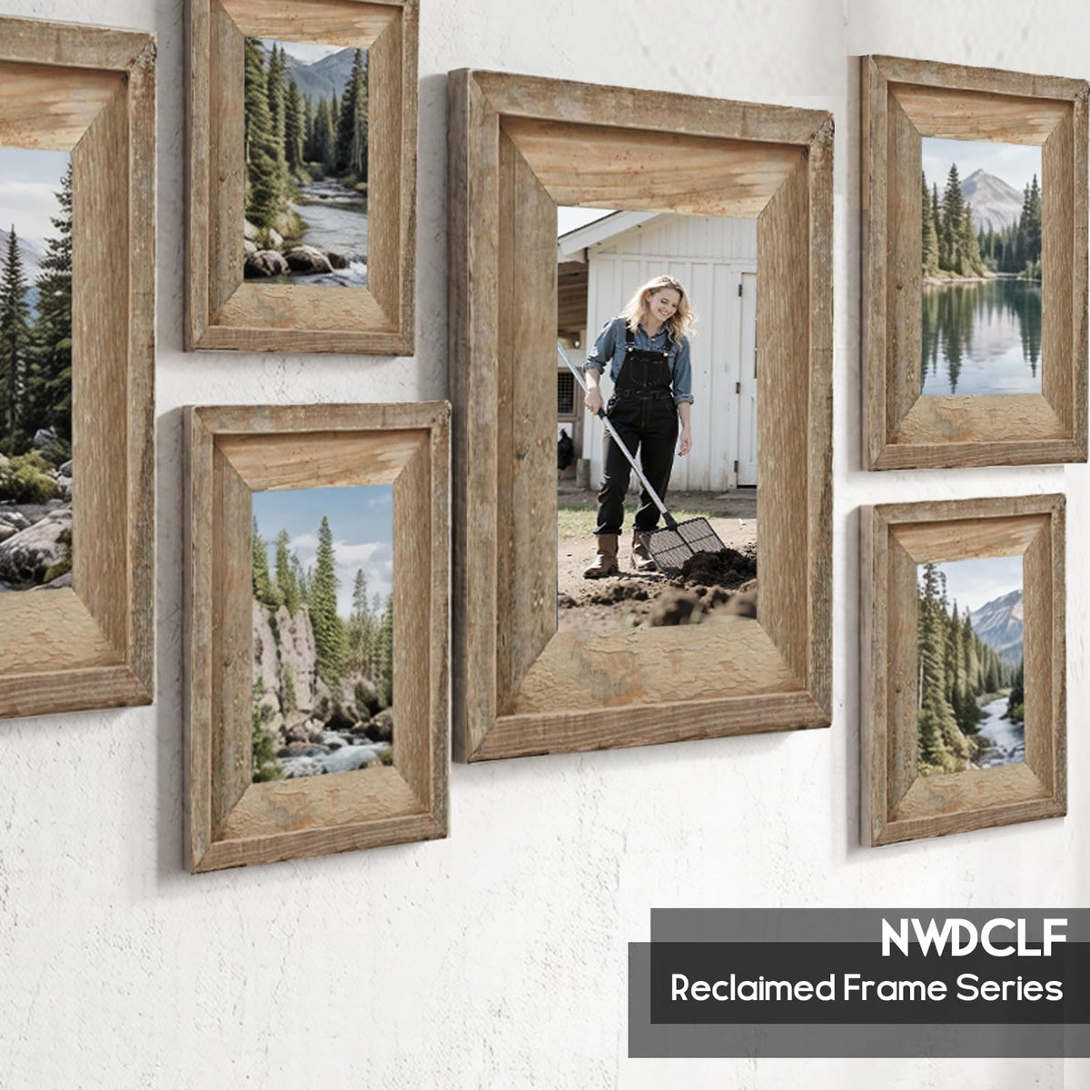 NWDCLF Rustic 8x10 Picture Frame, Reclaimed Barnwood Photo Frame with Real Glass, Distressed Natural Wood Frame for Wall and Tabletop Display, Farmhouse Country Home Office Cabin Décor
