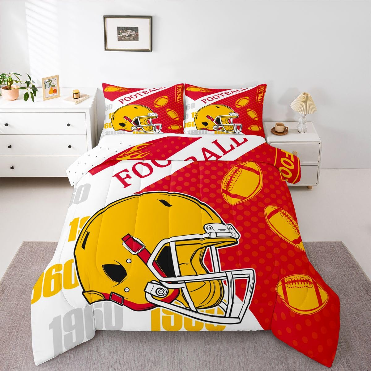 Feelyou Football Comforter Set Full Size Boys Bedding Set for Kids Boys Girls Football City Duvet Quilt Fans Gift Bedroom Decor Microfiber 3 Pcs with 2 Pillow Cases