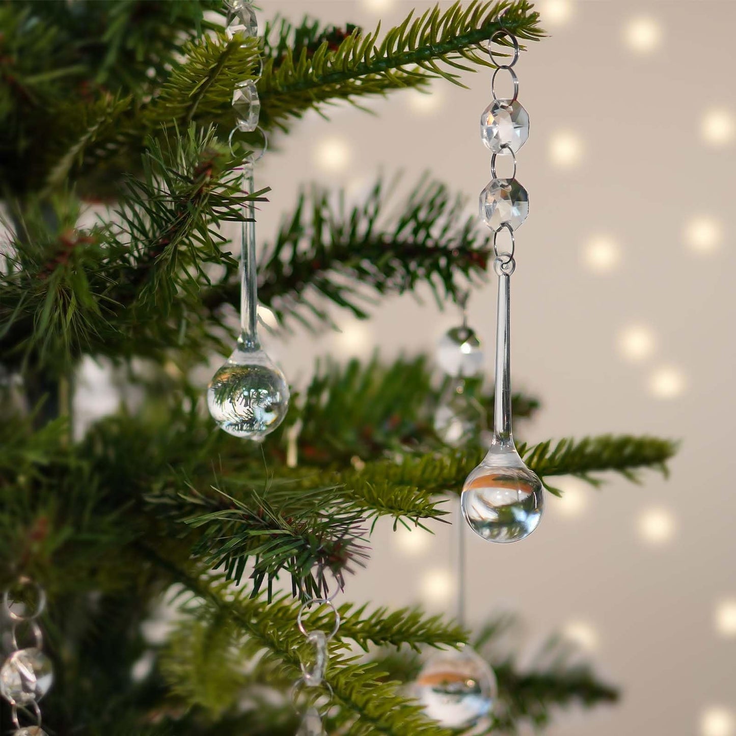 24 Pcs 3-Inch Christmas Tree Decoration Crystal Ornaments，Teardrop Pendants with Hanging Hook for Holiday Decor, Centerpieces, Chandeliers & Party Supplies (3"×0.9")