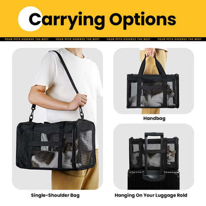 Conlun Cat Carrier Bag,Soft-Sided Pet Carriers for Dogs with 4-Sided Mesh,Airline Approved Cat Transport Carrier for Small&Medium Cats Kitten Puppy Up to 6Kg,Collapsible Cat Travel Carrier-M,Black