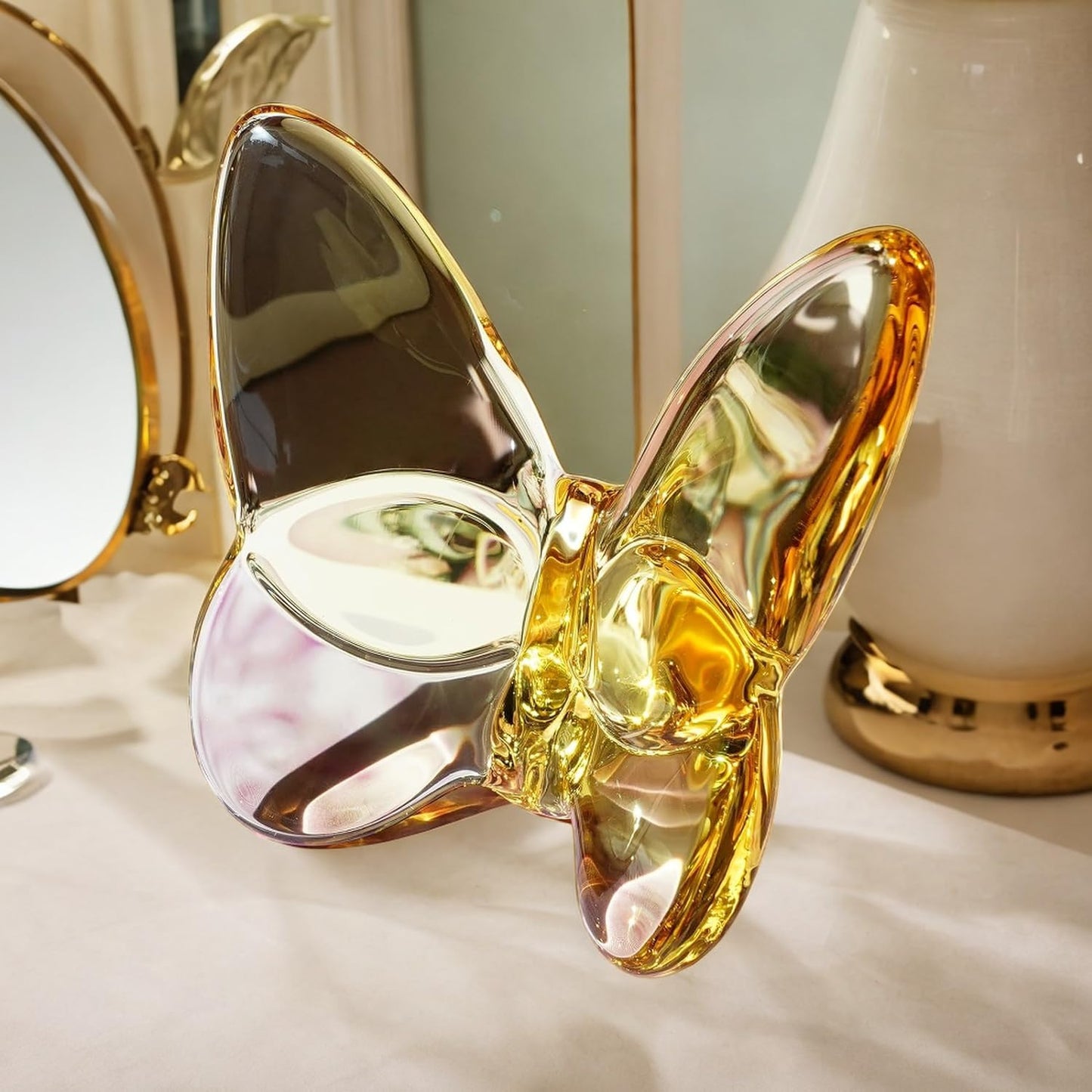 Rotroyce Yellow Crystal Butterfly Figurine Ornament, Handmade Glass Animal Collectible for Home/Wedding/Christmas Decor, Unique Gift for Collectors & Butterfly Enthusiasts