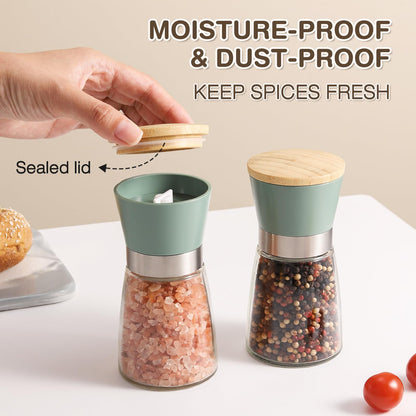 Vucchini Salt and Pepper Grinders 2 Set with Ceramic Core Cinnamon,Adjustable Coarseness,Green,Bamboo,Spice Mills,Home Kitchen Birthday,Housewarming Gifts