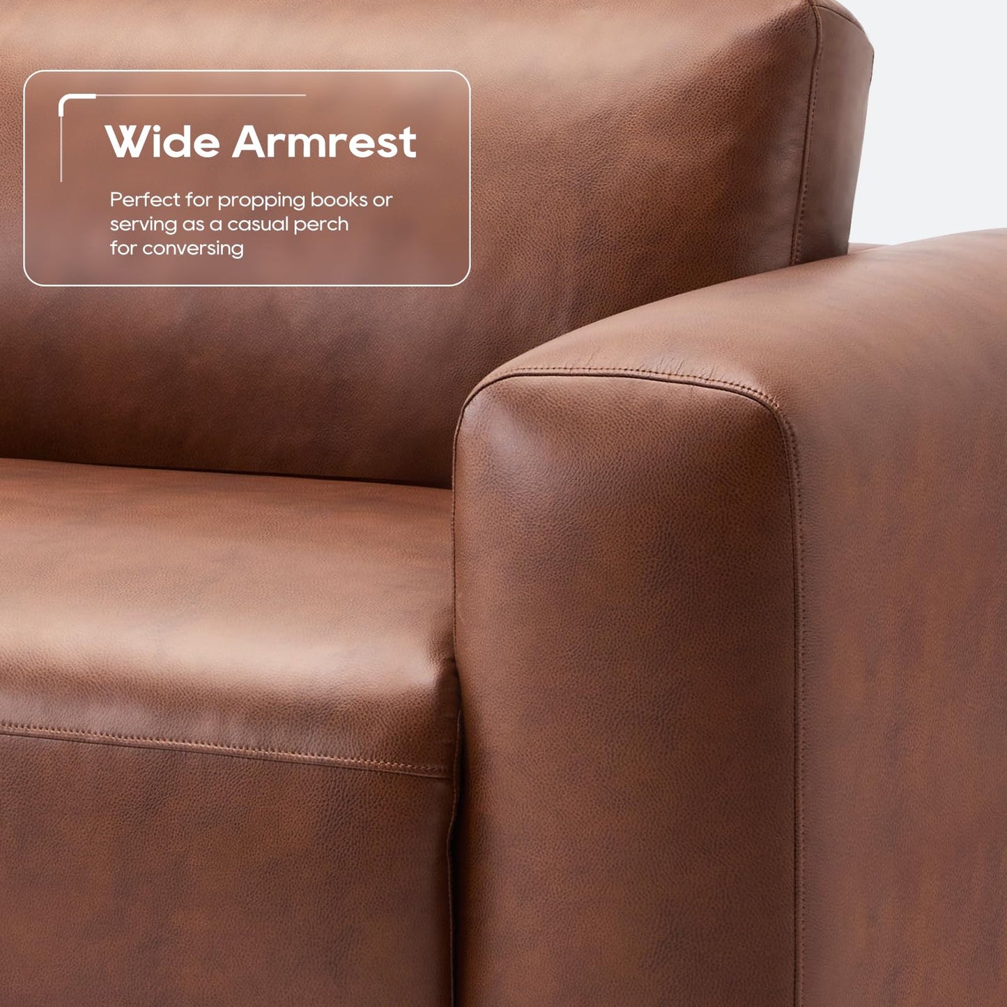 COLAMY PU Leather Sofa Couch, 95" Oversized Sofa Loveseat for Living Room, Comfy Love Seat Couch with Extra Deep Seats, Wide Arm, Down Filled 3-Seater Modern Sofa for Apartment/Lounge/Bedroom-Auburn