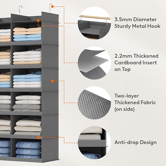 Lifewit Dual-Row 6 Tier Hanging Closet Organizer and Storage, Wide Clothes