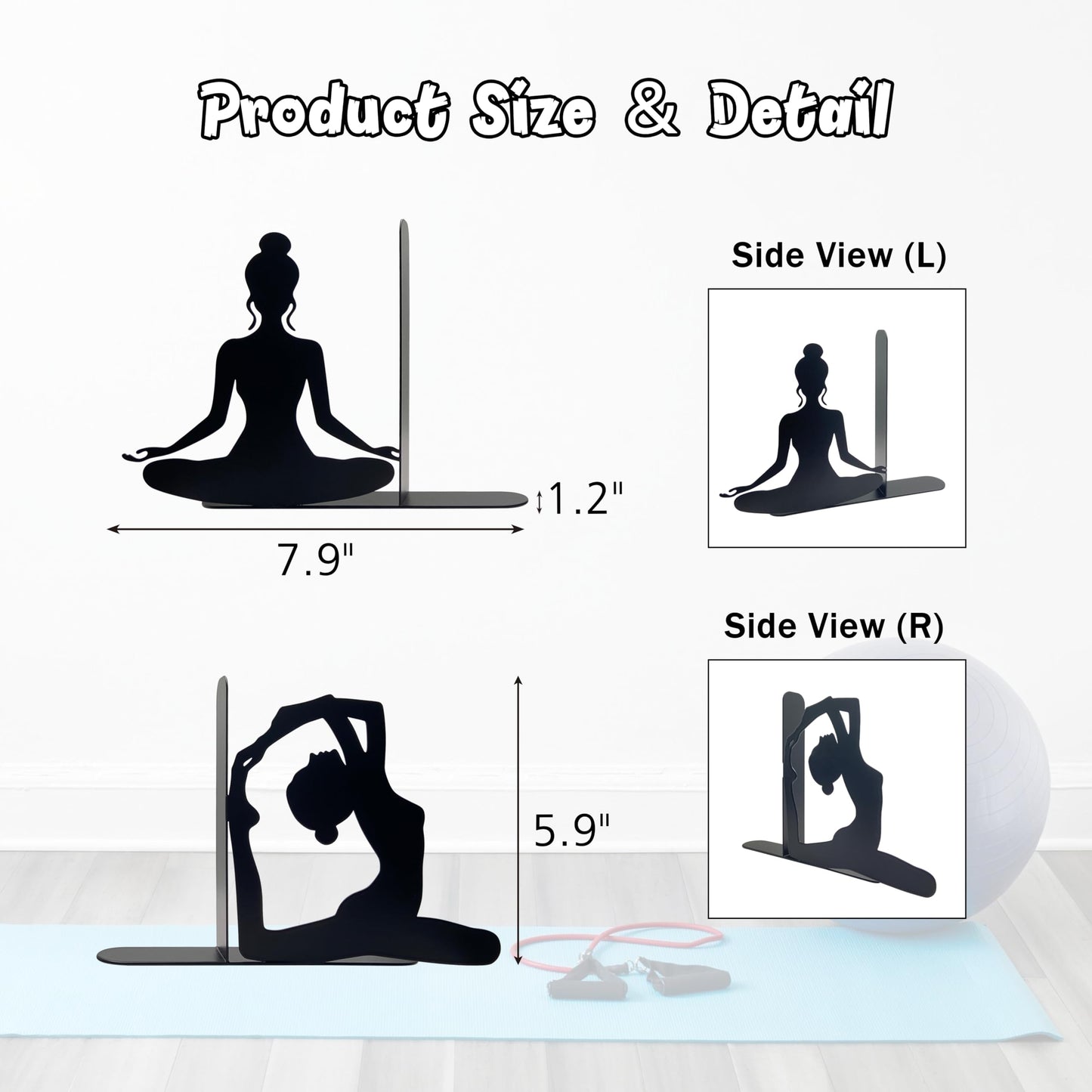 Yoga Pose Metal Decorative Bookends, Yoga Decor, Yoga Gifts for Women for Home, Bedroom, Bookshelf, Office Decor, Living Room Decor(Black)