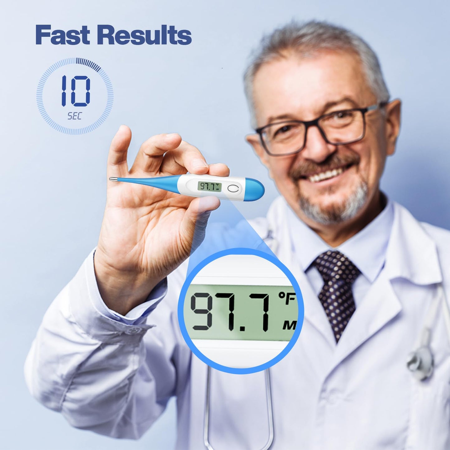 Boncare 10 Seconds Oral Thermometer for Adults and Kids - Accurate & Safe Rectal Thermometer for Baby with Fever Alarm, Digital Thermometer FSA HSA Eligible (Light Blue)