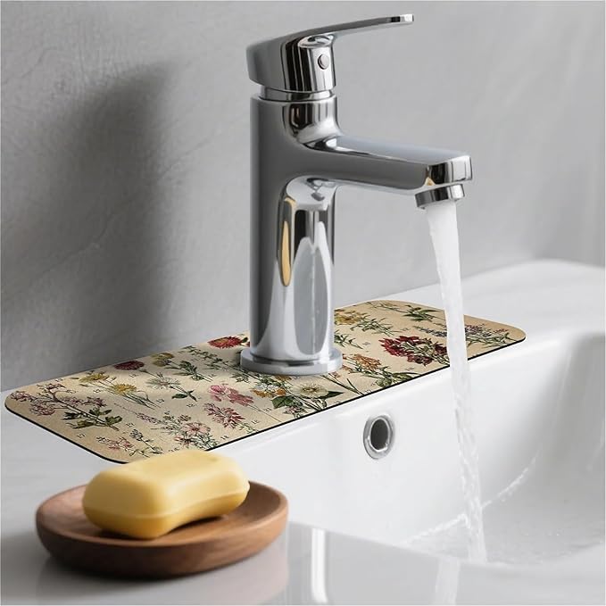 Kitchen Sink Splash Guard，Vintage-wildflowers Faucet Mat Sink Gadgets-Super