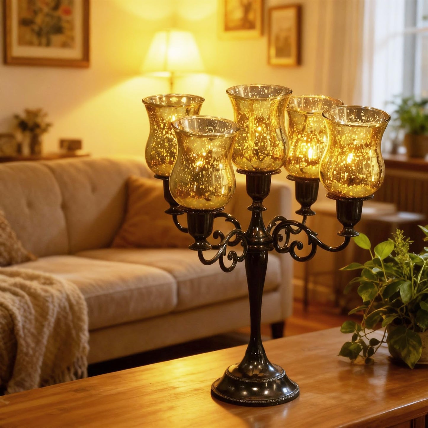 VIHOSE Bulk Set of 6 Gold 3.5" Peg Votive Holders with Rubber Gasket Glass Wholesale Candelabra Hurricane Glass Shades Votive Candleholder Cups for Stylish Home Decor