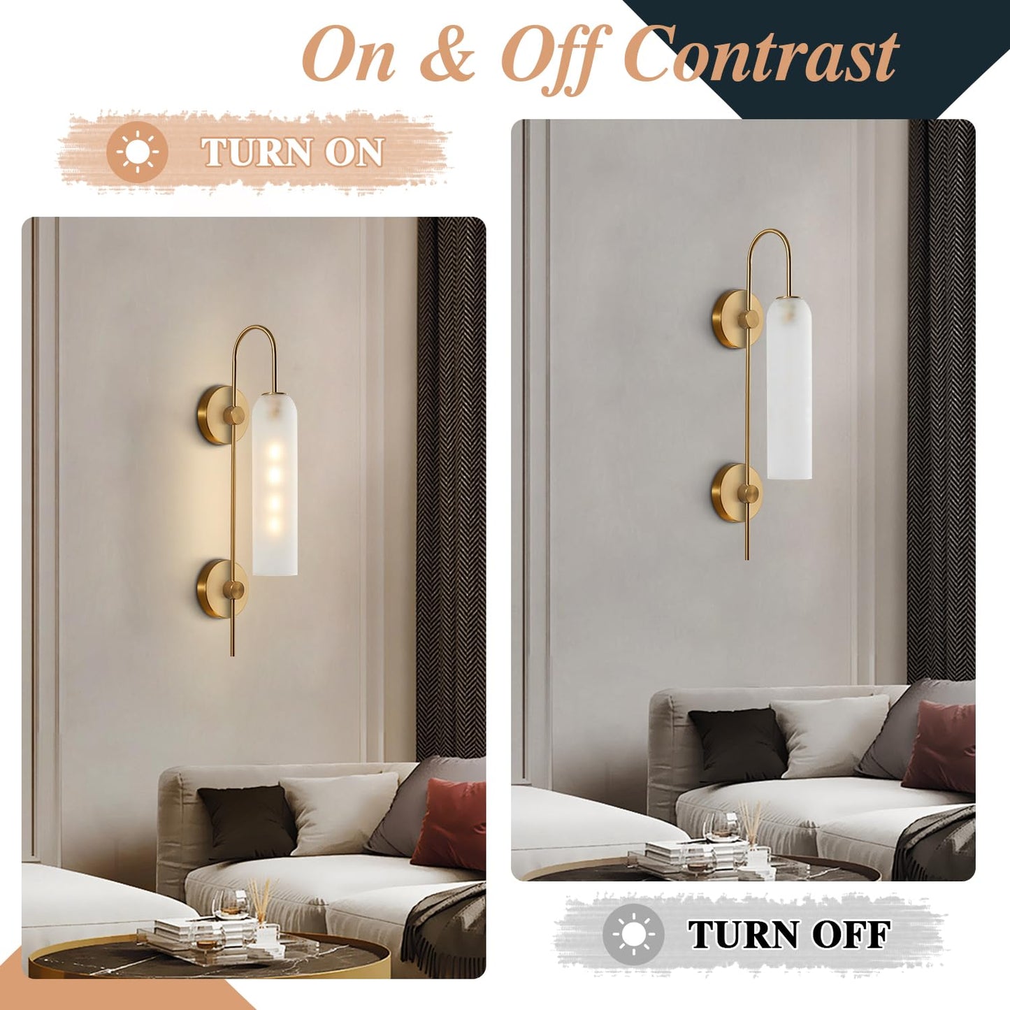 BOKT Mid Century Modern 1-Light Wall Mounted Light Brushed Gold Metal Wall Sconce Lighting Minimalist Anti Brass Wall Sconce Lamp White Glass Bathroom Vanity Light Fixture (White)